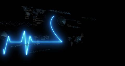 Glowing Neon-Blue ECG Waveform Tracing Across Futuristic HUD Telemetry Interface