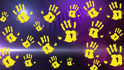 Yellow Handprints on Vibrant Abstract Background
