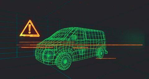 Futuristic wireframe van model in digital cad environment