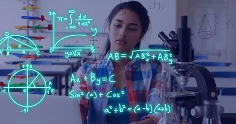 Female student innovating in high-tech science lab