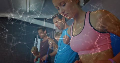 Digital Fitness Protection Overlay on Team Exercise Group