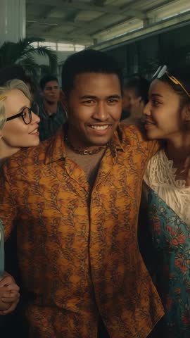 Friends Gathering in Lobby, Sharing Secrets and Laughing Together in Casual Night Out