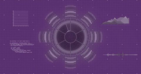 Futuristic Digital Interface with Tech Elements on Purple Grid - Download Free Stock Images Pikwizard.com