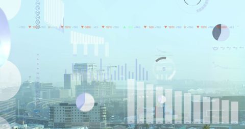 Cityscape with Data Graphs Overlay Representing Market Trends - Download Free Stock Images Pikwizard.com