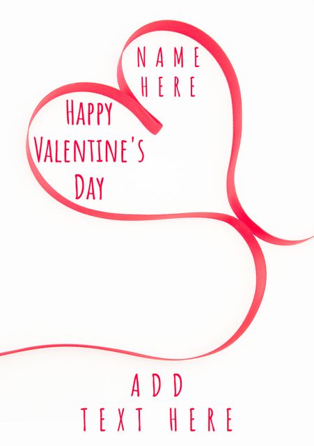 This customizable template features a heart shape made from red ribbon with text areas for personal messages. Ideal for creating personalized Valentine's Day cards or romantic notes, this design conveys affection and celebration. It is perfect for anyone seeking a heartfelt way to express their love.