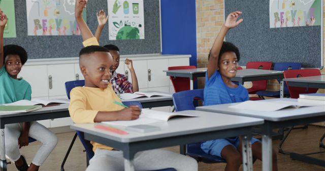 Enthusiastic Students Raising Hands in Classroom - Download Free Stock Images Pikwizard.com