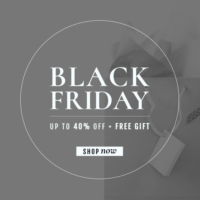 Perfect for online stores, retail advertisements, and marketing campaigns to promote Black Friday sales. Effective for grabbing attention with an attractive discount offer and text over a gift-wrapped present to emphasize the season of giving.