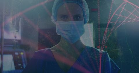 Female surgeon with dna strand overlay: technology in healthcare