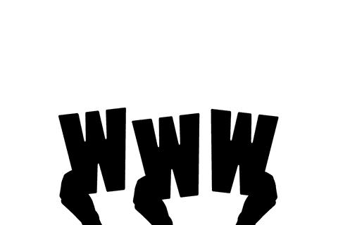 Transparent digital illustration of hands with www text