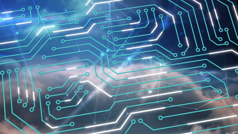 Digital Data Processing Concept with Circuit Board Overlay