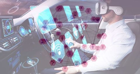 Man using vr in face of ai driven car technologies
