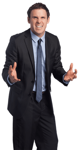 Nervous businessman expressing emotion on transparent background