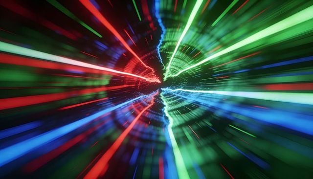 Neon RGB Tunnel Warp with Jagged Seam, Streaming Light Trails and Cyber Motion