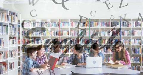 Students Collaborating in Library with Books and Laptop - Download Free Stock Images Pikwizard.com