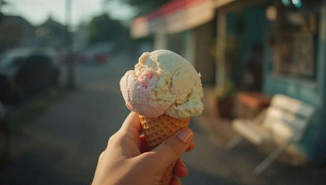 Enjoying ice cream cone on a warm summer day