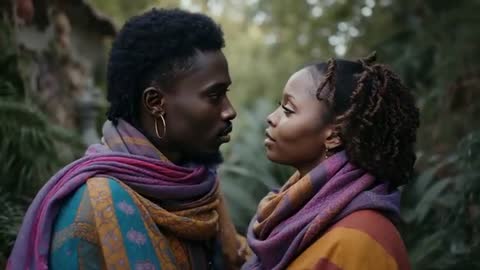 Romantic Couple Embracing Amidst Verdant Forest