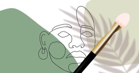 Abstract Face Line Drawing with Brush on Green Background
