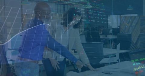 Financial Analysis Team Discussing Growth Data in Modern Office