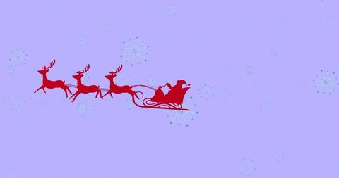 Minimalist Santa on Sleigh with Reindeer Against Lavender Sky