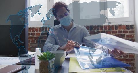 Reviewing global documents in masked office collaboration with digital map overlay