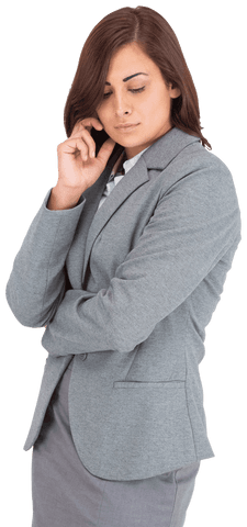 Focused Caucasian Businesswoman on Transparent Background Contemplating
