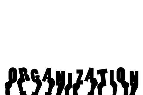 Hands holding organization text on transparent background