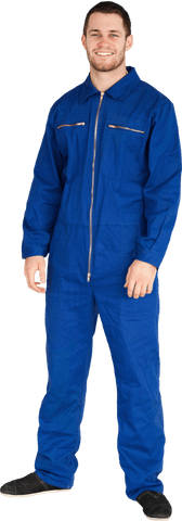 Smiling Young Mechanic in Blue Boiler Suit on Transparent Background - Download Free Stock Videos Pikwizard.com