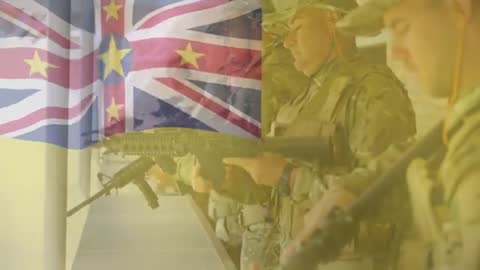 Soldiers Aiming Rifles with Niue Flag Symbolism