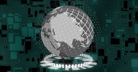 Technological Spinning Globe with Digital Interface Background - Download Free Stock Images Pikwizard.com