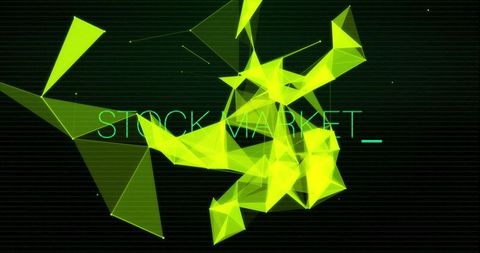 Futuristic Digital Abstract with Geometric Patterns and Stock Market Text