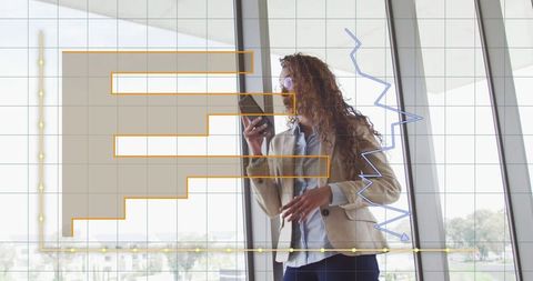 Businesswoman Analyzing Financial Data with Chart Overlay