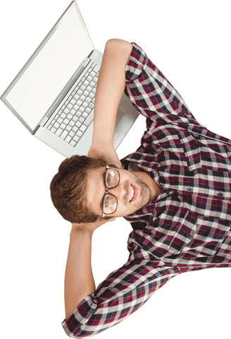 Relaxed Young Professional with Laptop on Transparent Background