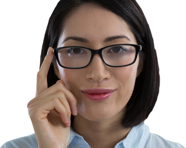 Confident Woman Wearing Black Crystal Clear Spectacles on Transparent Background - Download Free Stock Videos Pikwizard.com