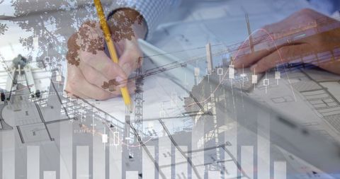 Construction Plans and Digital Growth Chart Overlay - Download Free Stock Images Pikwizard.com