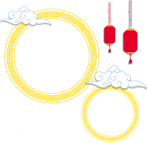 Elegant Chinese New Year Gold Frames with Lanterns on Transparent Background