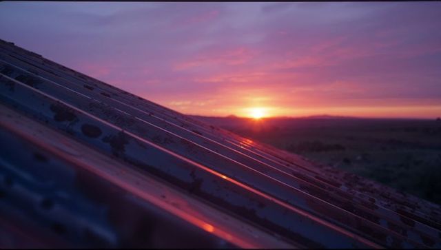 Rustic Metal Roof Reflecting Sun's Colors