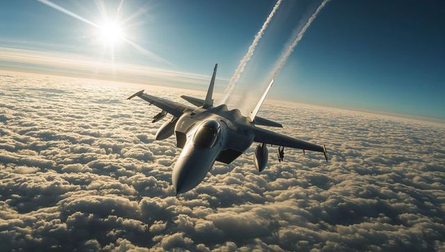 Military Fighter Jet Flying Above Scenic Cloudscape