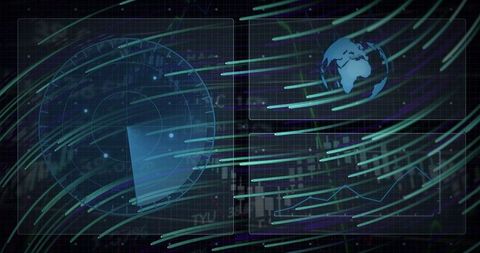 Futuristic interface with radar and global data analytics