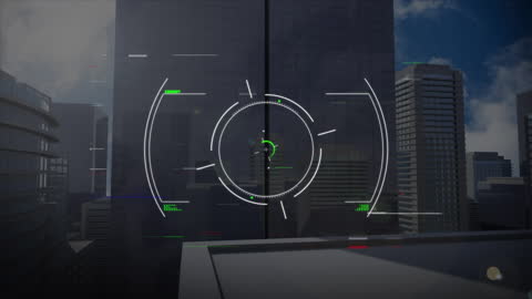 Digital Interface Scope Scanning Over Modern Urban Skyline