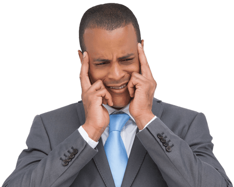 stressed businessman with fingers on temples transparent png - Download Free Stock Videos Pikwizard.com