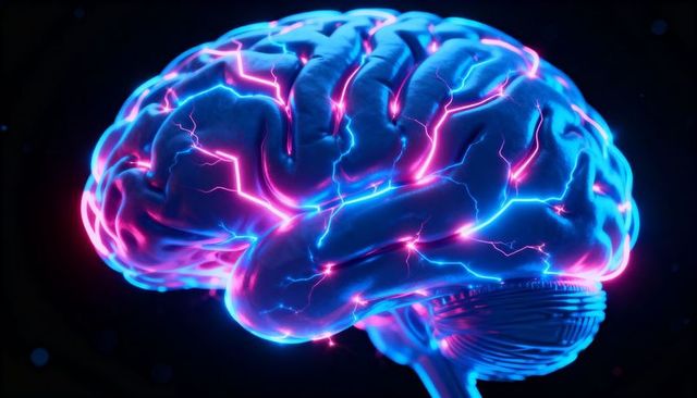 Neon Brain with Electric Synapses Showing Neural Activity, AI and Cognitive Technology