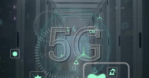 5G Technology with Eco Icons in Data Server Room