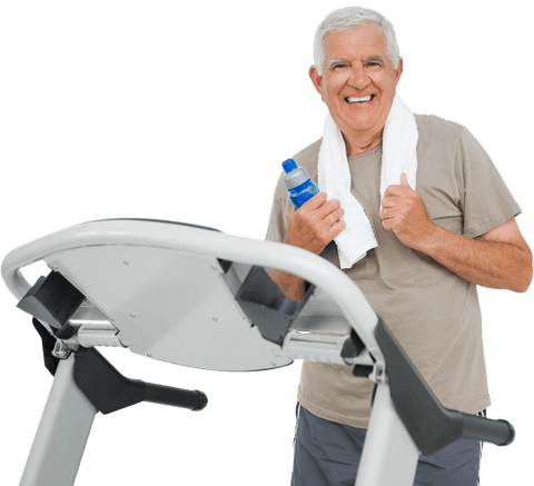 senior man smiling with treadmill and towel - Download Free Stock Videos Pikwizard.com