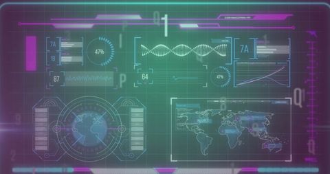 Futuristic hud interface with digital global maps and graphs