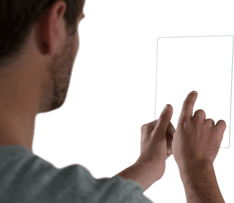 Man Interacting with Modern Transparent Display Tablet - Download Free Stock Videos Pikwizard.com
