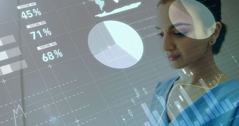 Healthcare Professional Analyzing Digital Data and Global Trends