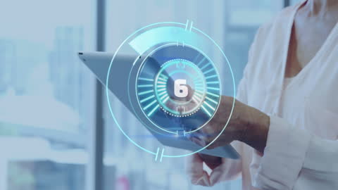 Digital Countdown and Data Analytics Concept with Businesswoman