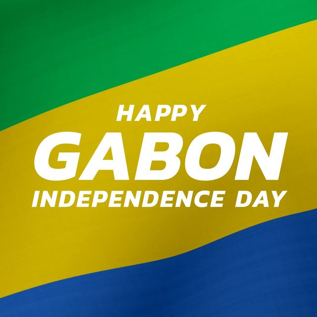 Illustration of happy gabon independence day text on national flag, copy space. Vector, patriotism, celebration, freedom and identity concept.
