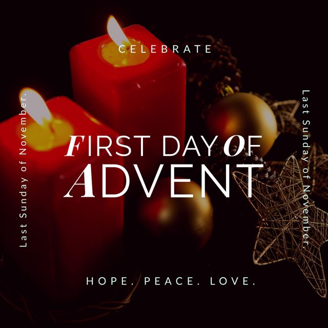 Celebrate First Day of Advent with Festive Candles and Christmas Decorations - Download Free Stock Templates Pikwizard.com