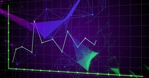 Futuristic Neon Green Line Graph on Digital Purple Background